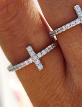 Load image into Gallery viewer, Sideways Cross Ring - Clear CZ - Sterling Silver