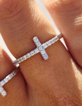 Load image into Gallery viewer, Sideways Cross Ring - Clear CZ - Sterling Silver