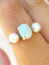 Load image into Gallery viewer, Opal and Pearl Ring - 10K Yellow Gold - Estate
