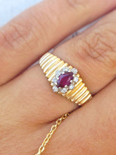 Load image into Gallery viewer, Ruby Diamond Ring with Fluted Band - 14K Yellow Gold - Estate