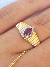 Load image into Gallery viewer, Ruby Diamond Ring with Fluted Band - 14K Yellow Gold - Estate