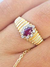 Load image into Gallery viewer, Ruby Diamond Ring with Fluted Band - 14K Yellow Gold - Estate