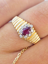 Load image into Gallery viewer, Ruby Diamond Ring with Fluted Band - 14K Yellow Gold - Estate