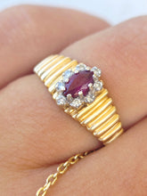 Load image into Gallery viewer, Ruby Diamond Ring with Fluted Band - 14K Yellow Gold - Estate