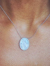 Load image into Gallery viewer, Mother of Pearl Mary w/CZ Border Necklace-Sterling Silver