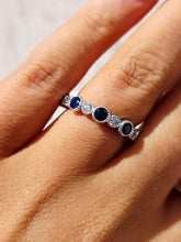 Load image into Gallery viewer, Blue Sapphire and Diamond Band/Ring- 14K White Gold