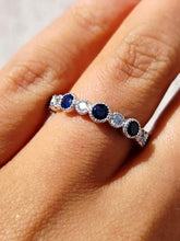 Load image into Gallery viewer, Blue Sapphire and Diamond Band/Ring- 14K White Gold