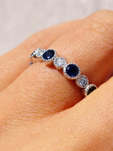 Load image into Gallery viewer, Blue Sapphire and Diamond Band/Ring- 14K White Gold