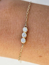 Load image into Gallery viewer, Three Bezel Diamonds on Dainty Gold Bracelet