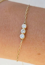 Load image into Gallery viewer, Three Bezel Diamonds on Dainty Gold Bracelet