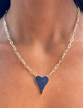 Load image into Gallery viewer, Aimee Sapphire Pave Heart &amp; Gold Paperclip Necklace