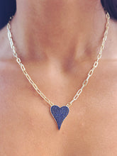 Load image into Gallery viewer, Aimee Sapphire Pave Heart &amp; Gold Paperclip Necklace