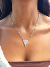 Load image into Gallery viewer, Aimee Clear Pave Heart &amp; Silver Paperclip Necklace