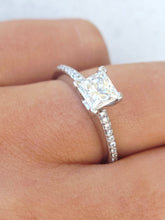 Load image into Gallery viewer, Princess Cut Engagement Ring with Diamond Band - 14K White Gold