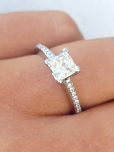 Load image into Gallery viewer, Princess Cut Engagement Ring with Diamond Band - 14K White Gold