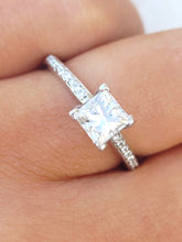 Load image into Gallery viewer, Princess Cut Engagement Ring with Diamond Band - 14K White Gold