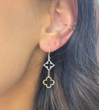 Load image into Gallery viewer, Two tone Dangle Clover Earrings - 14K Gold