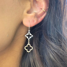 Load image into Gallery viewer, Two tone Dangle Clover Earrings - 14K Gold
