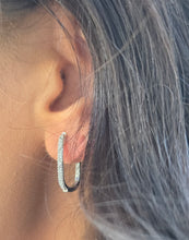 Load image into Gallery viewer, Oval Diamond Hoops - 14K White Gold