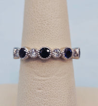 Load image into Gallery viewer, Blue Sapphire and Diamond Band/Ring- 14K White Gold