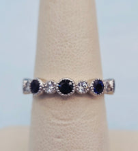 Load image into Gallery viewer, Blue Sapphire and Diamond Band/Ring- 14K White Gold