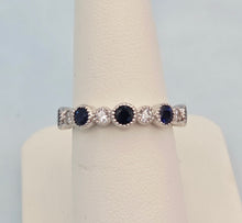 Load image into Gallery viewer, Blue Sapphire and Diamond Band/Ring- 14K White Gold
