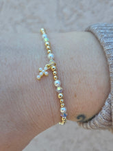 Load image into Gallery viewer, Mini Cross &amp; Pearl &amp; Crystal in Yellow Gold Filled - Our Whole Heart