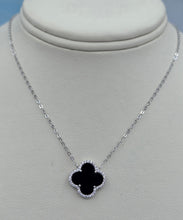 Load image into Gallery viewer, Black Onyx w/ CZ Halo Clover Necklace - Sterling Silver