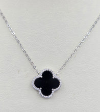 Load image into Gallery viewer, Black Onyx w/ CZ Halo Clover Necklace - Sterling Silver