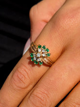 Load image into Gallery viewer, Emerald and Diamond Floral Ring - 14K Yellow Gold - Estate
