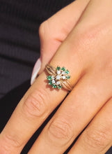 Load image into Gallery viewer, Emerald and Diamond Floral Ring - 14K Yellow Gold - Estate