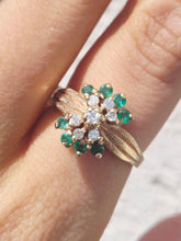 Load image into Gallery viewer, Emerald and Diamond Floral Ring - 14K Yellow Gold - Estate