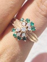 Load image into Gallery viewer, Emerald and Diamond Floral Ring - 14K Yellow Gold - Estate