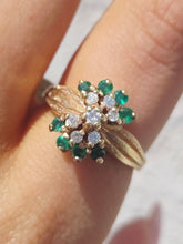 Load image into Gallery viewer, Emerald and Diamond Floral Ring - 14K Yellow Gold - Estate