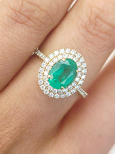 Load image into Gallery viewer, Oval Emerald with Diamond Double Halo Ring - 14K Yellow Gold