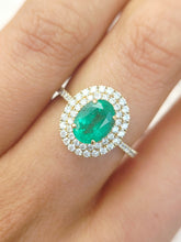 Load image into Gallery viewer, Oval Emerald with Diamond Double Halo Ring - 14K Yellow Gold