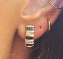 Load image into Gallery viewer, Sapphire &amp; Diamond Omega Back Earrings - 14K Yellow Gold