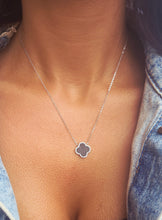 Load image into Gallery viewer, Black Onyx w/ CZ Halo Clover Necklace - Sterling Silver