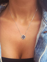 Load image into Gallery viewer, Black Onyx w/ CZ Halo Clover Necklace - Sterling Silver