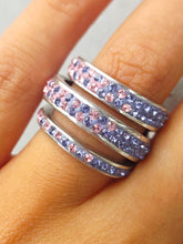 Load image into Gallery viewer, Pink &amp; Purple Ombre Crystal Triple Ring - Sterling Silver