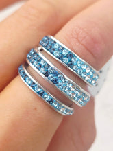 Load image into Gallery viewer, Blue Ombre Crystal Triple Ring - Sterling Silver