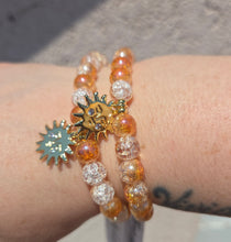 Load image into Gallery viewer, Sun Charm on Golden Hour Crackle Quartz Beaded Bracelet - Elena Michele