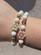 Load image into Gallery viewer, Flower Bead on White Jade Beaded Bracelet - Elena Michele