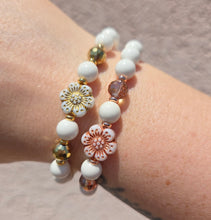 Load image into Gallery viewer, Flower Bead on White Jade Beaded Bracelet - Elena Michele