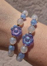 Load image into Gallery viewer, Flower Bead on Mystic AB White Agate Beaded Bracelet - Elena Michele