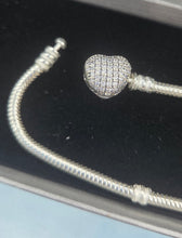 Load image into Gallery viewer, Pave Heart Silver Bead Charm Bracelet