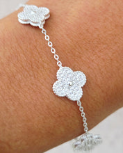 Load image into Gallery viewer, Pave CZ Clover Station Bracelet - Sterling Silver