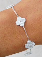 Load image into Gallery viewer, Pave CZ Clover Station Bracelet - Sterling Silver