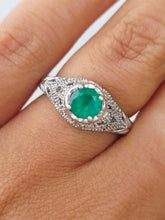 Load image into Gallery viewer, Emerald Art Deco Estate Ring - 14K White Gold - Estate