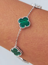 Load image into Gallery viewer, Malachite Clover Station Bracelet - Sterling Silver